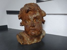 Antike Holzbüste / Engelskopf Putto Barock Krippe