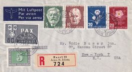 Flugpost-Bedarfs-FDC Pro Juventute 1945 Basel - New York
