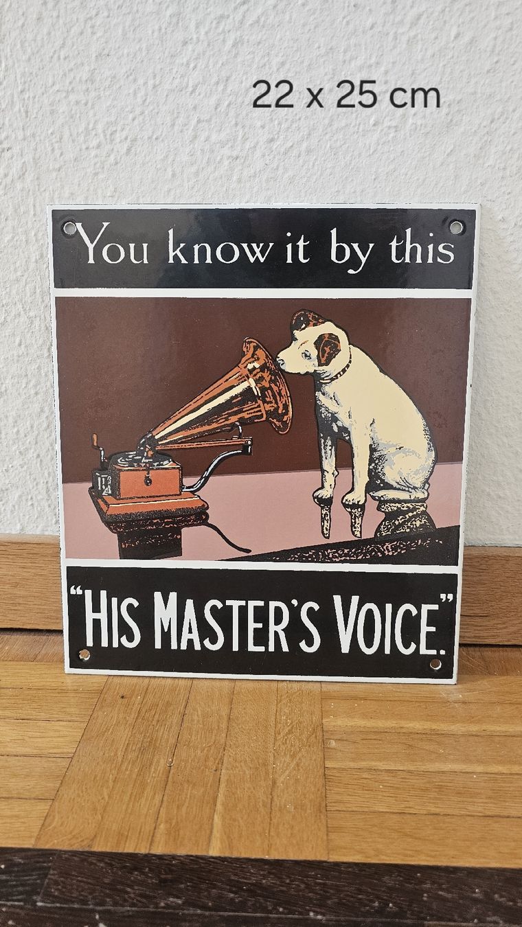Insegne: Vintage Metall Schild, schwer, "His Master's voice" – Usato da Bottmingen venduto da Jbilli