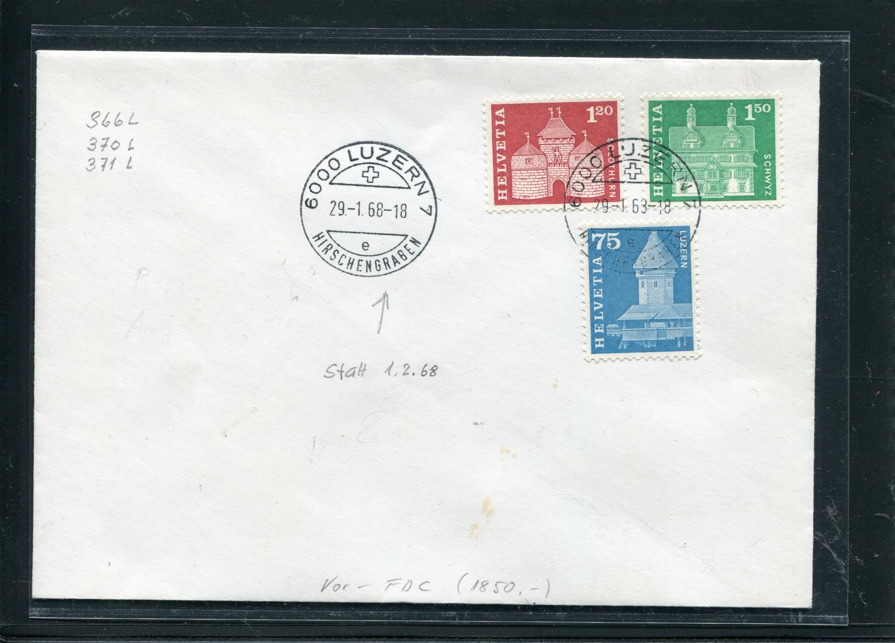 Tutti i francobolli: 1968 Nr. 366,370,371L Vor-FDC 29.1.68 – Usato da Winterthur venduto da Kyoung