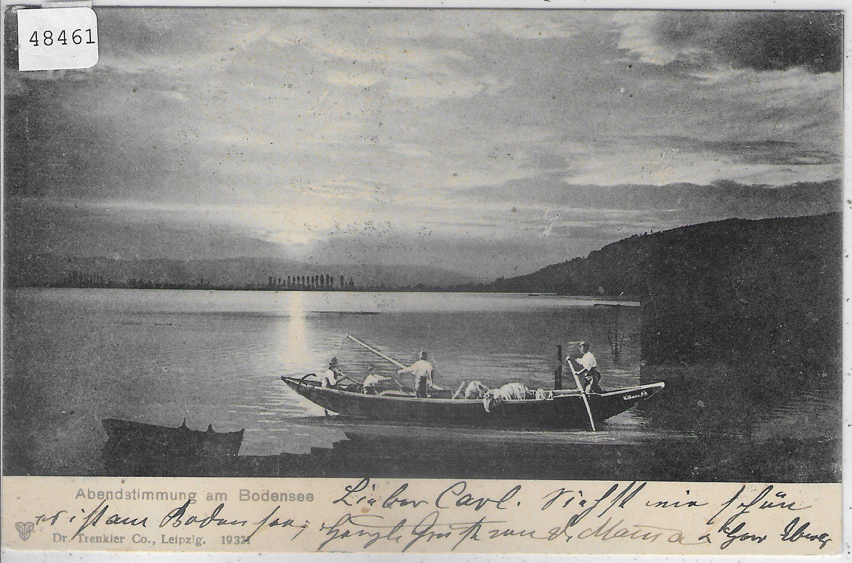 Ansichtskarten: Abendstimmung am Bodensee - Fischerboot – Gebraucht aus Ettingen von Kartenplanet