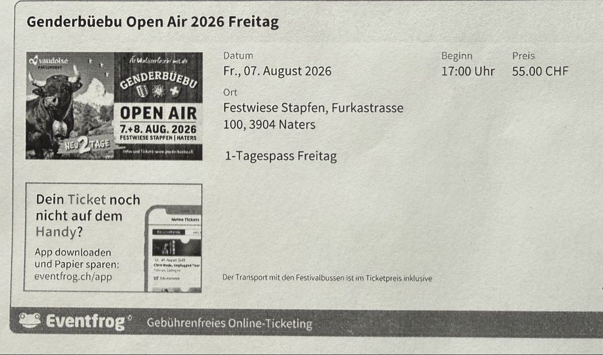 Tickets: 2x Tickets Genderbüebu Open Air Freitag – Neu und originalverpackt aus Sörenberg von Evi07
