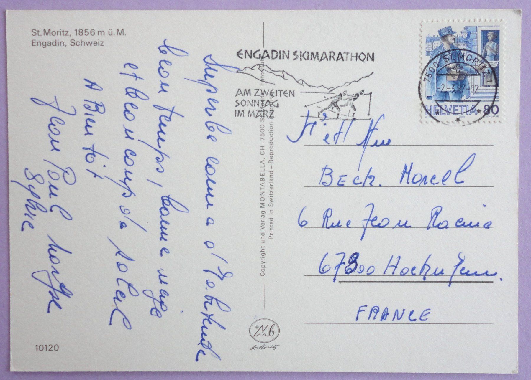 Ansichtskarten: St. Moritz 1856 m ü.M., Engadin – Gebraucht aus Fétigny von Billy2miny 1