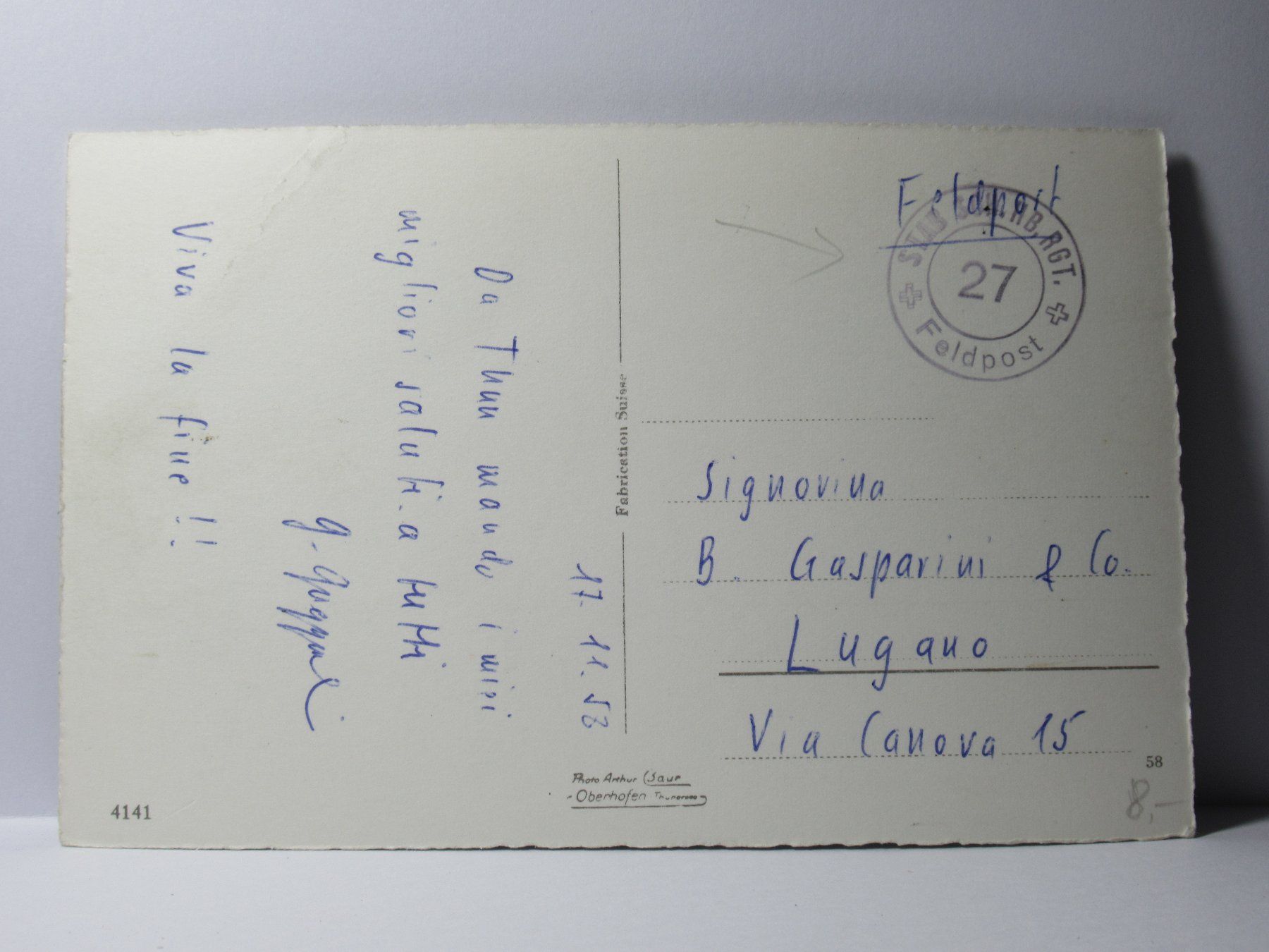 Cartoline postali: Thun , Feldpost 1958 – Usato da Grenchen venduto da Bluemchen1900 1