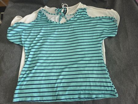 Set: 2x Sommer-Shirt Gr. L – Weiss & Türkis gestreift