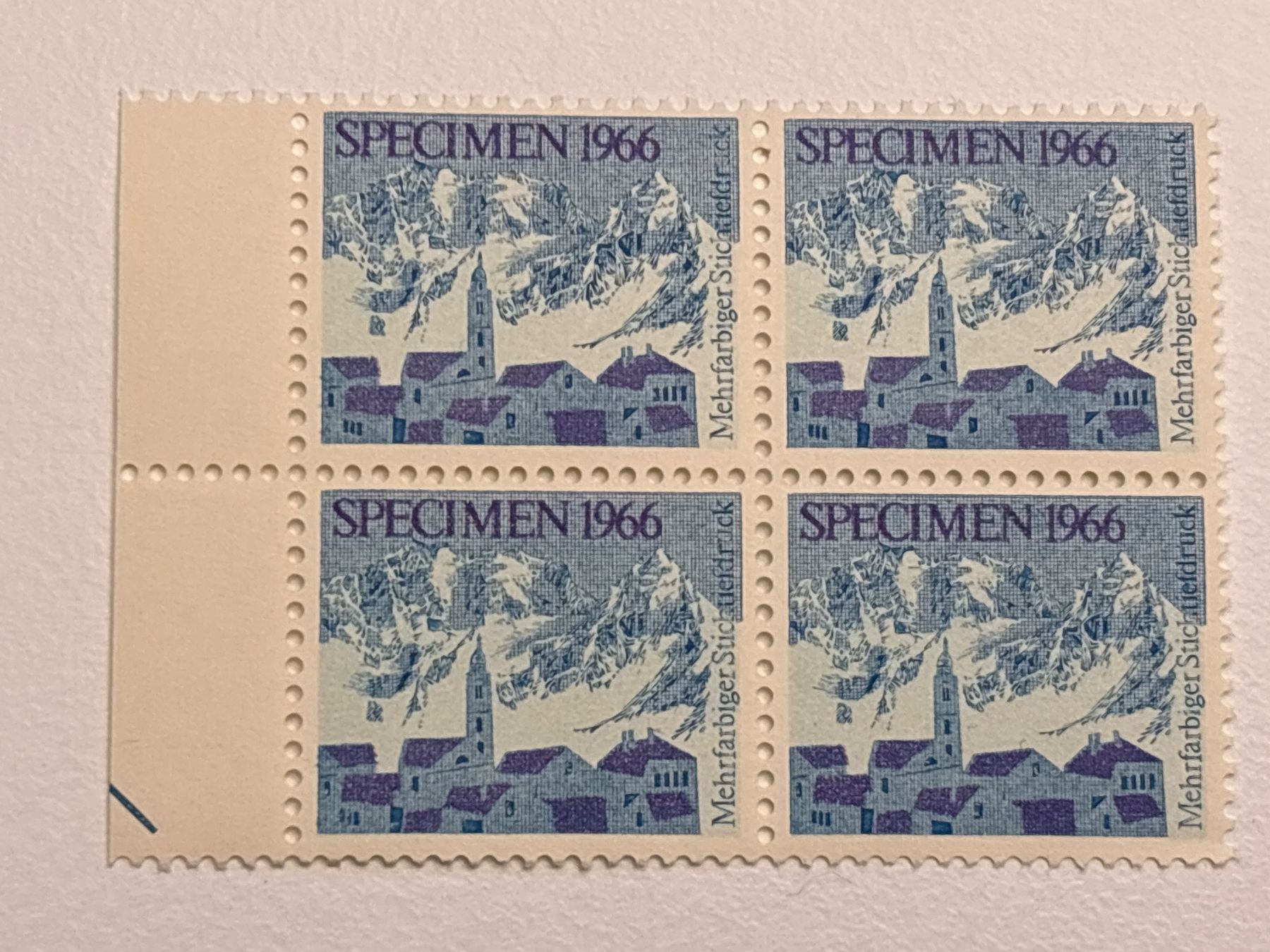 Tutti i francobolli: Schweiz Briefmarke Specimen 1966 Viererblock Versuchsdrucke – Nuovo (secondo la descrizione) da Zürich venduto da engebrunau