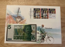 Banknoten Brief aus Niederlande 5 Gulden