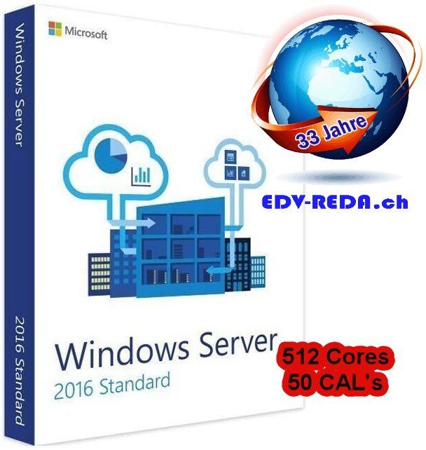 Software: Windows Server 2016 Standard 512 CPU-Kerne und 50 CALs – Neu (gemäss Beschreibung) aus Langenthal von Reda 2