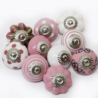 Möbelknopf- 10 Stk-Set, Möbelknöpfe Rosa Weiß Knäufe Keramik