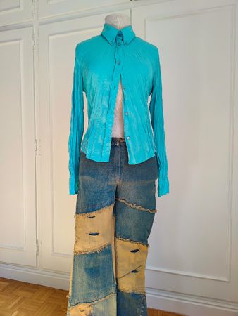 Vintage Just Cavalli Turquoise Crinkle Shirt Y2K