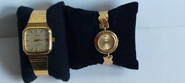 Deux belles montres dorées, URECH date et RAMA petit bijou.