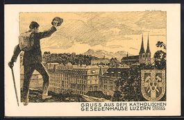 Luzern, Mann grüsst zum Katholischen Ge