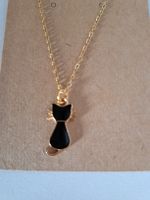 Goldfarbige Kette schwarz Katze Anhänger Neu Modeschmuck