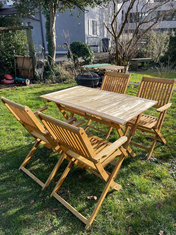 Holz Gartenset Klapptisch mit 4 Klappstühlen Kaufen auf Ricardo