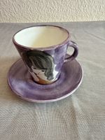 Handbemalte Tasse mit Unterteller, Vintage, Lila!