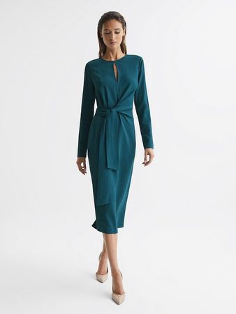 NWT Reiss Valentina Tie Waist Midi Dress in Teal UK 10 EU 38