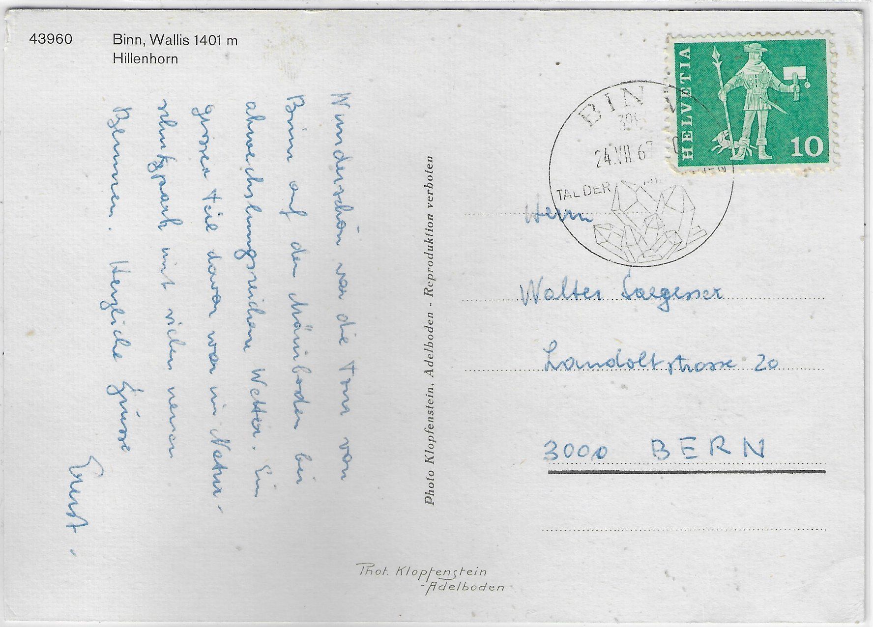 Cartoline postali: Binn VS - Hillenhorn – Usato da Ettingen venduto da Kartenplanet 1