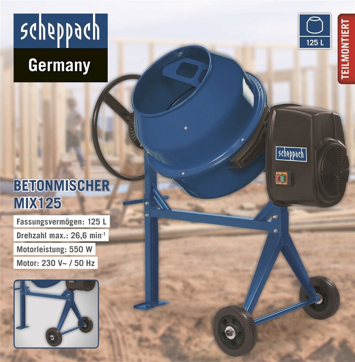 Scheppach Tutte le macchine: SCHEPPACH Betonmischer SET Mix 125 L – Nuovo e nell'imballaggio originale da Bottighofen venduto da zaap 1