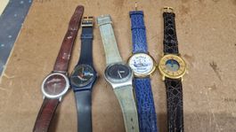 5 Uhren Konvolut Damen Herrenarmbanduhren mit Lederband"""