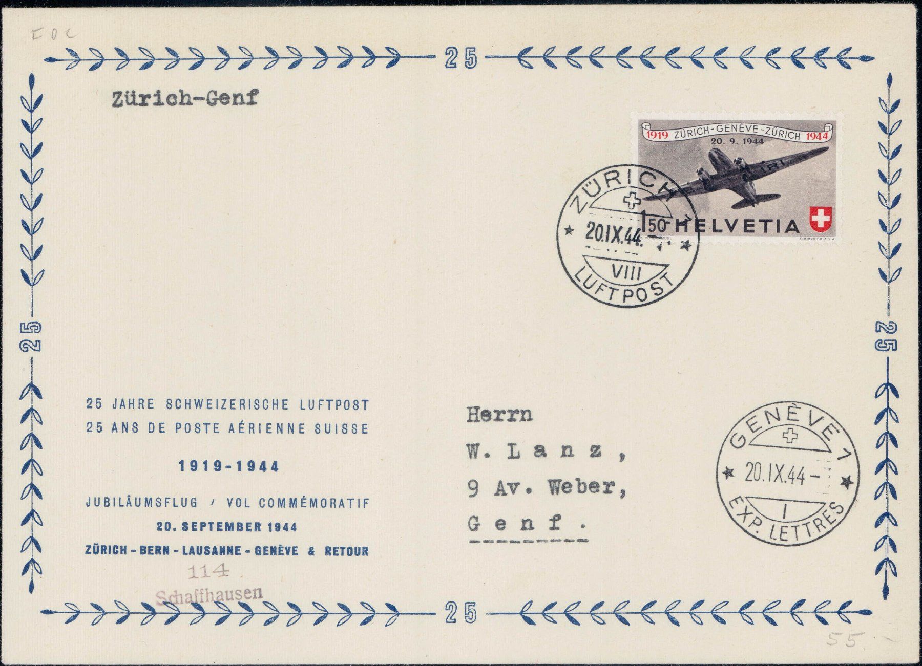 Tutti i francobolli: Flugpost 1944, total 12 Etappen, 480.- – Usato da Horw venduto da pilatusmail 6