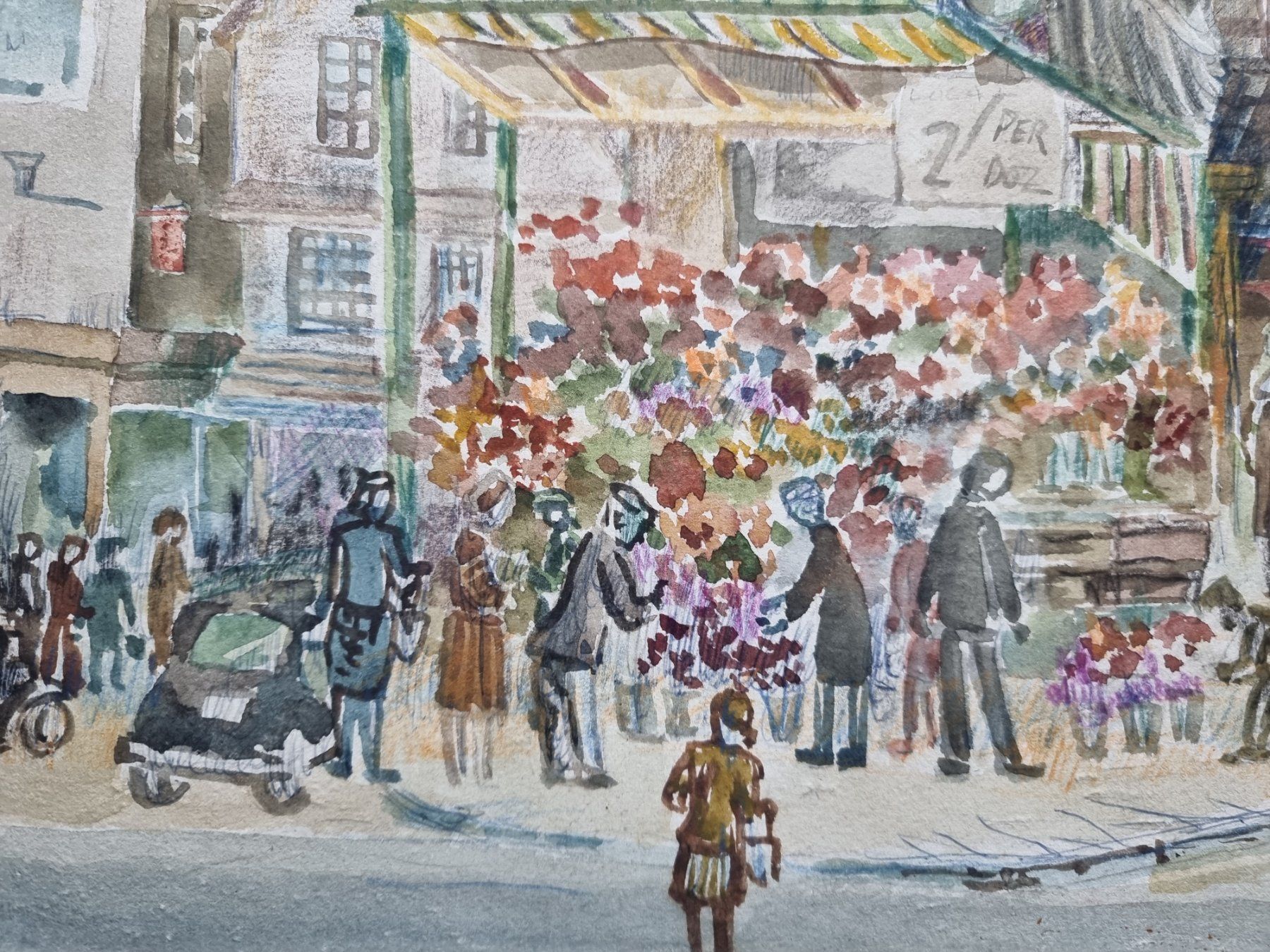 Dipinti: AQUARELL Markt Szene  in der Stadt , Monogrammiert – Usato da Gersau venduto da kunst-online 2
