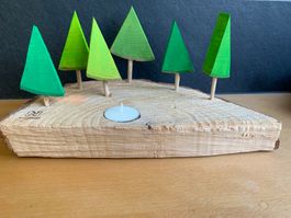 Dekoration Naturwerk Holzstamm mit Bäumen gebraucht