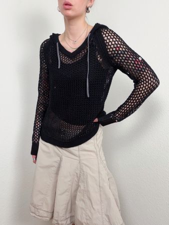 Crochet Black Net Hoodie Sweater 