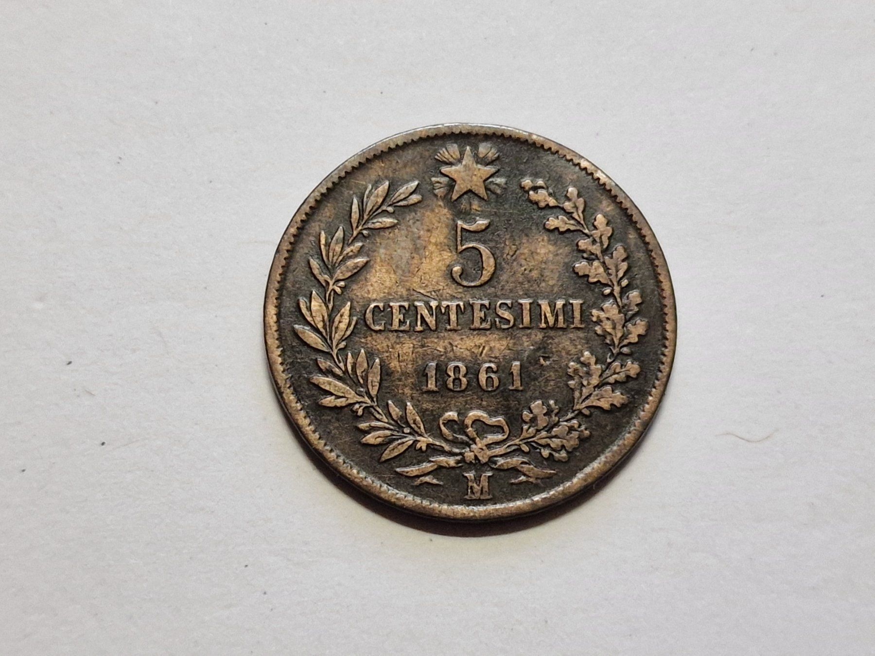 Alle Münzen: Italien 5- Centesimo 1861. – Gebraucht aus Zürich von Moreira01