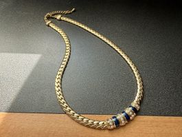 ✨Goldfarbene Halskette blauen Details und Strass, Vintage