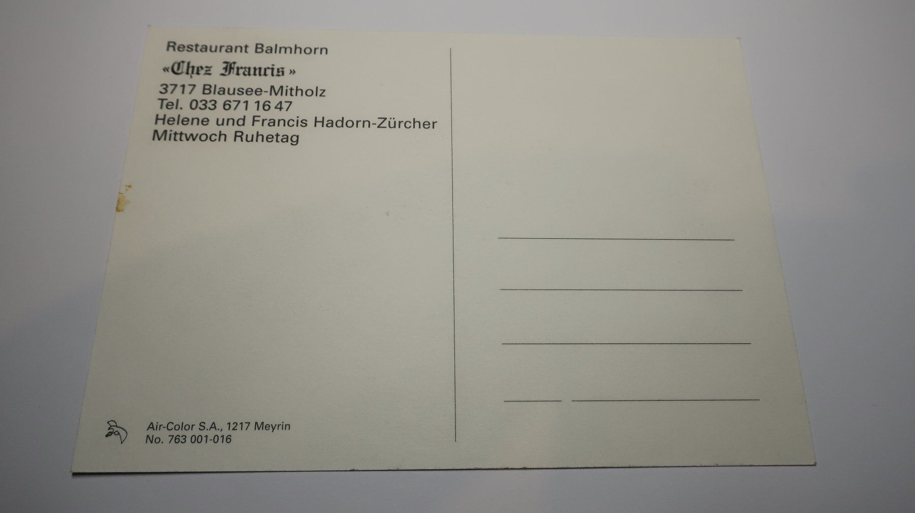 Ansichtskarten: Restaurant Balmhorn Chez Francis Blausee Mitholz – Gebraucht aus Cormoret von Pascalll2001 3