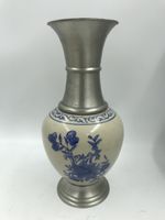 Vase ancienne étain et céramique bleu et blanc