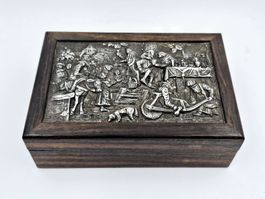 Antike Schmuckdose Box Silber Bauern Holzschatulle Rarität