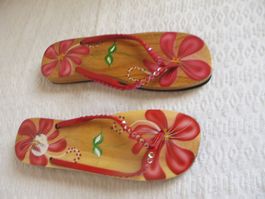 Frauen Holzsandalen Flip-Flops Clogs Schuhe Floral Gr. 40