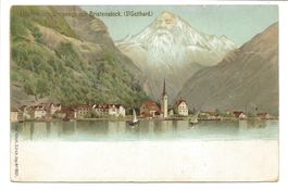 Flüelen (UR) Berggesicht - Bristenstock  uralte Litho 1898 !