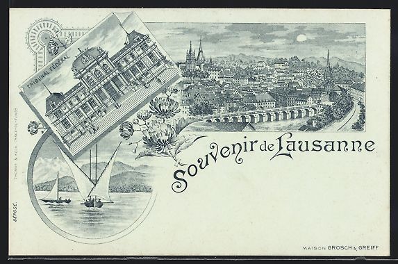 Ansichtskarten: Mondschein-Lithographie Lausanne, Tribun – Gebraucht aus Berlin von bartko-reher