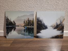 2er Set Glasbilder Bergsee & Nebel - Herbst Dekoration