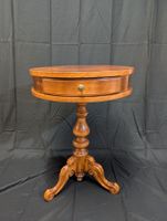 Intarsien Beistelltisch Holz rund Vintage Schublade