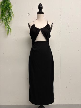 Calvin Klein Midikleid Kleid schwarz Cutout Gr. M Träger