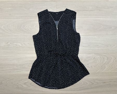 Joli haut / blouse tunique peplum sans manches noir pois XL