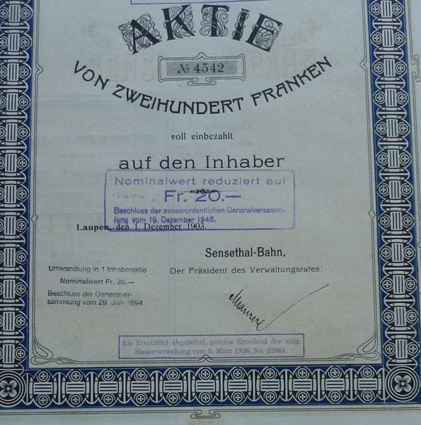 Documents: Aktie 1901 ++ Sensethal-Bahn – D'occasion à Walkringen par Casablanca777 4