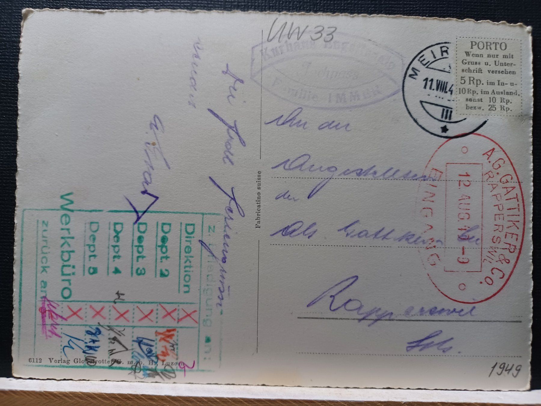 Cartoline postali: BE, Engstlensees mit Titlis. 12.Aug.49,  Div. Stempel – Usato da Aarau Rohr venduto da mgvw 2