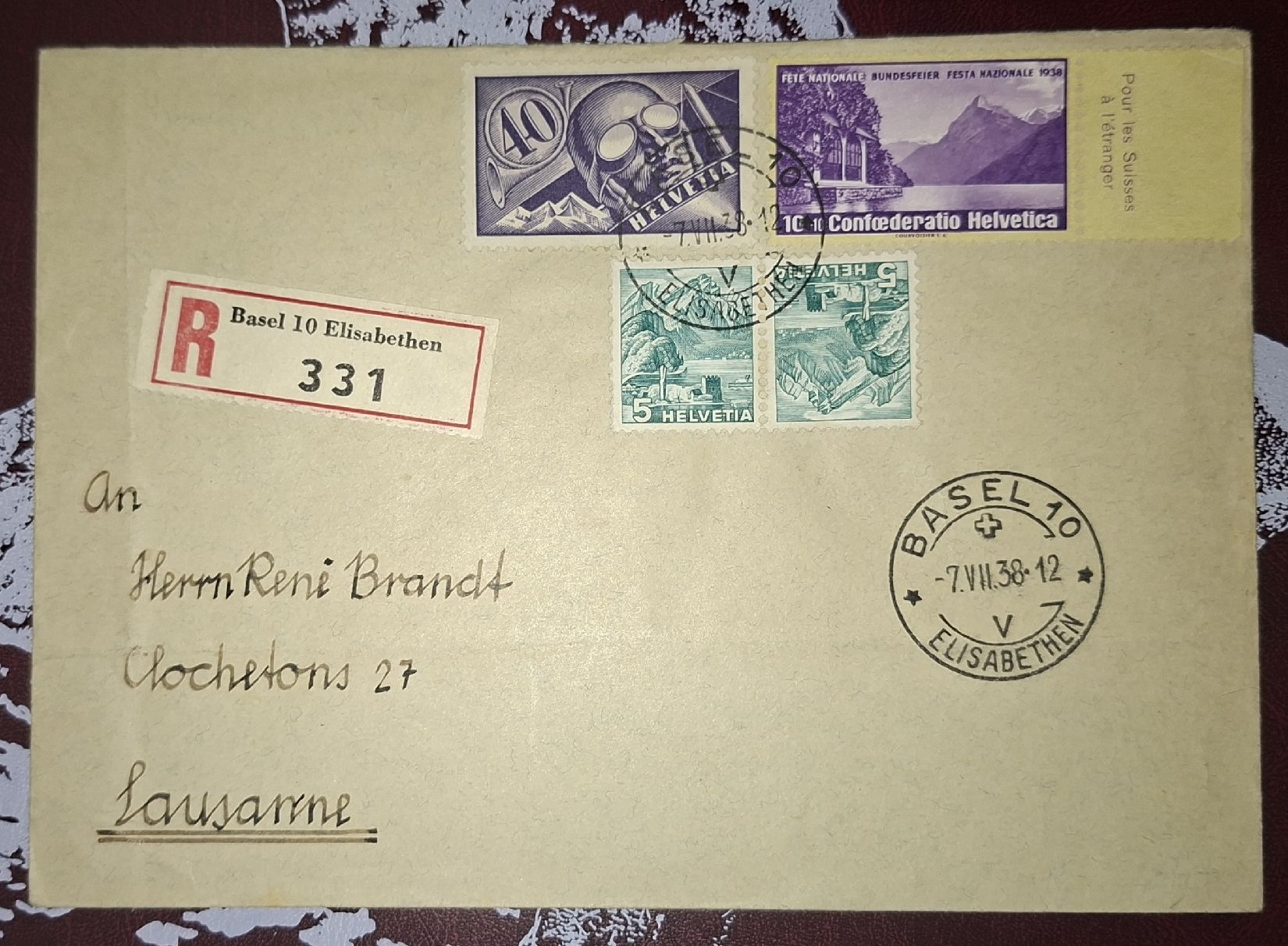 Tutti i francobolli: Flugpostbrief Basel / Lausanne  – Usato da Balgach venduto da SIMEON27