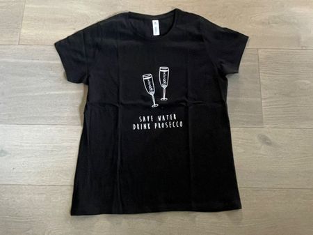 Coole Damen T-Shirt in schwarz SAVE WATER DRINK PROSECCO/Neu