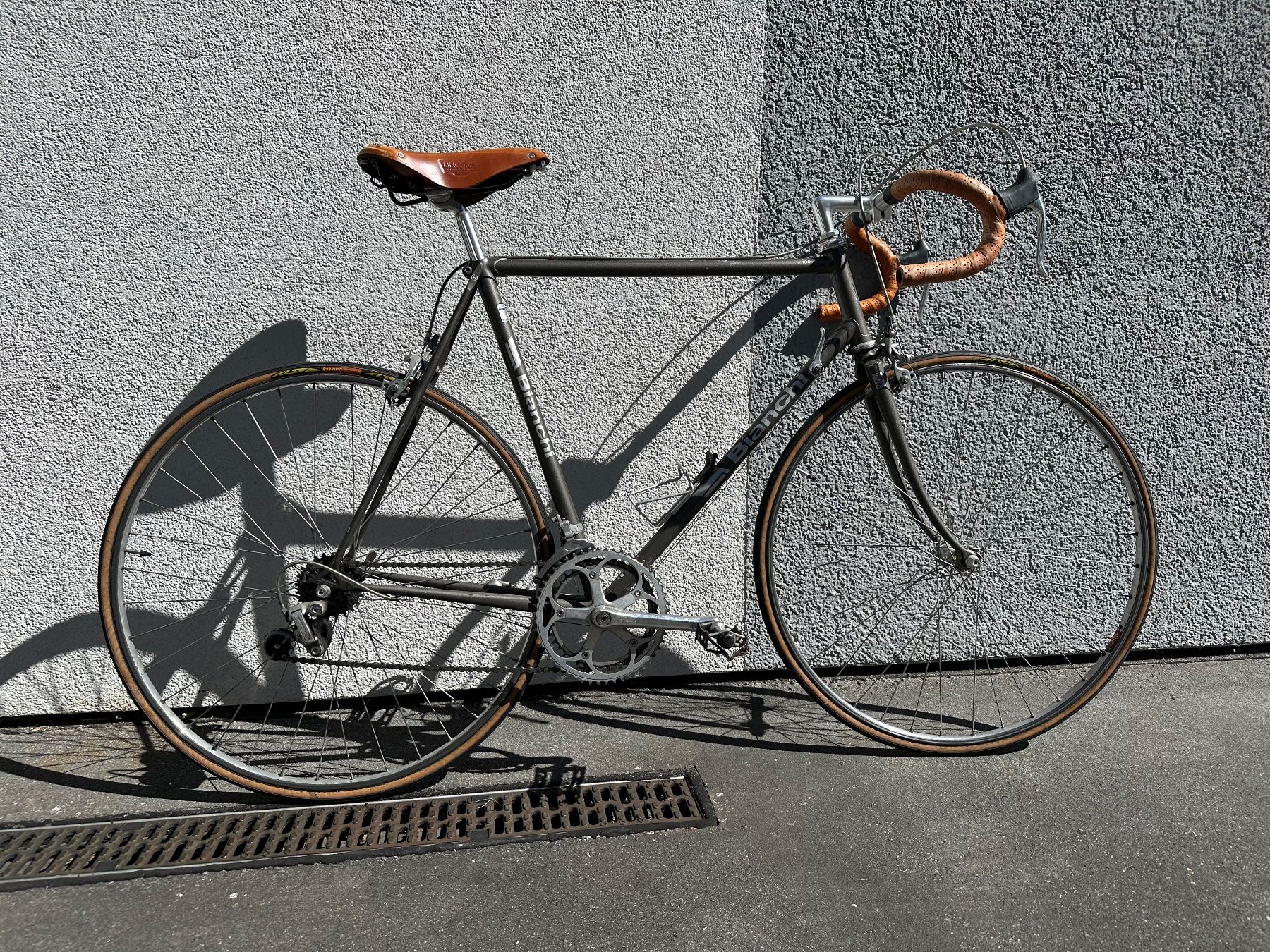 Bianchi Biciclette: Bianchi grau mit Brooks Applikationen – Usato da Winterthur venduto da mar_zsm5