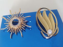 2 Broschen Anhänger Sonnensymbol Perlenschmuck Modeschmuck