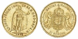 Ungarn 1908 10 Kronen Gold 3.4g selten vz