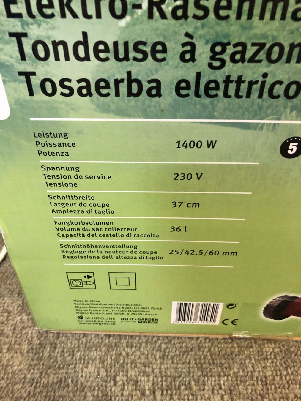 Migros Rasenmäher: Fangkorb zu Miogarden Elektro-Rasenmäher – Neu (gemäss Beschreibung) aus Weiningen ZH von dbuchi 2