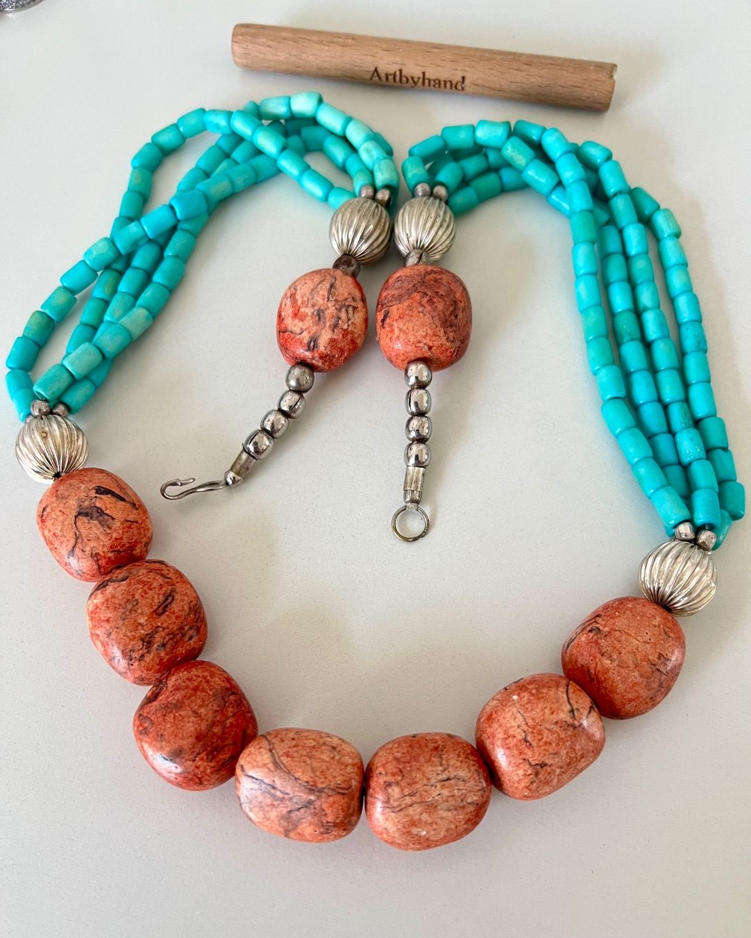 Ketten: Statement-Kette Türkis Jaspis Boho Ethno mehrreihig Vintage – Gebraucht aus Ruswil von artbyhand 3