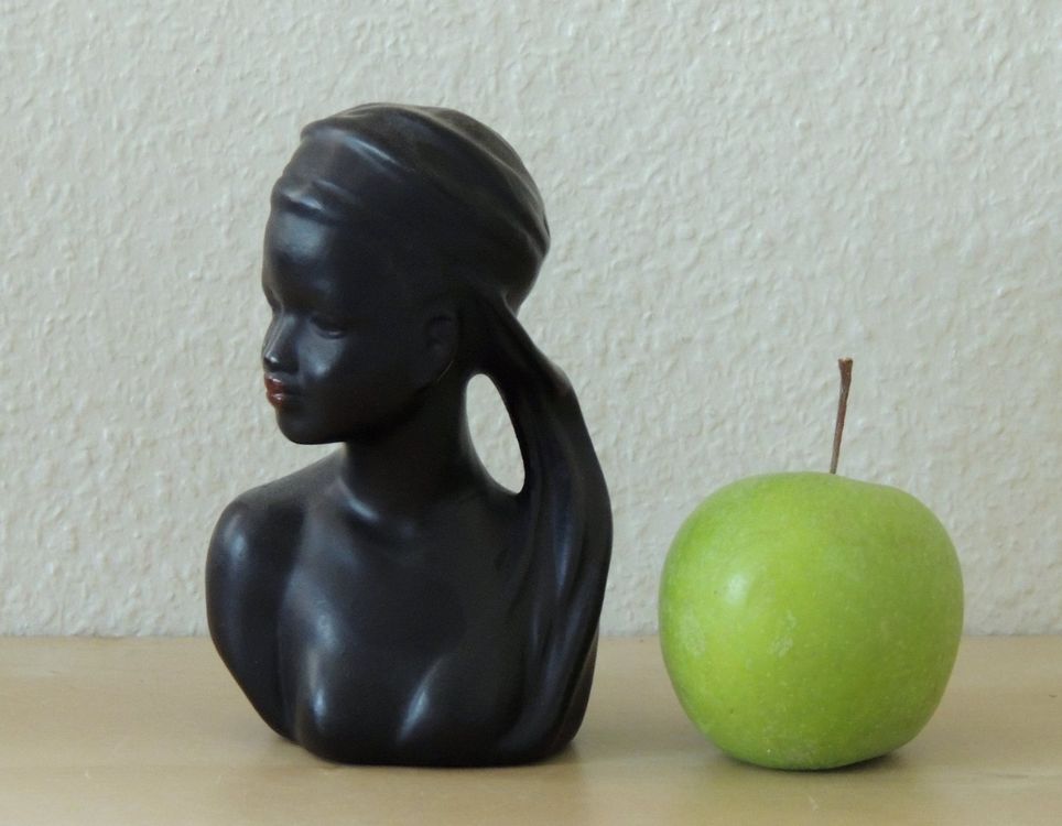 Buste Portrait Femme Africaine - Craie Noire Vintage Années 50 - Kitsch