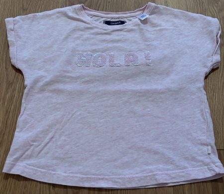 Rosa Okaidi T-Shirt mit „Hola!“ Schriftzug, Gr. 104